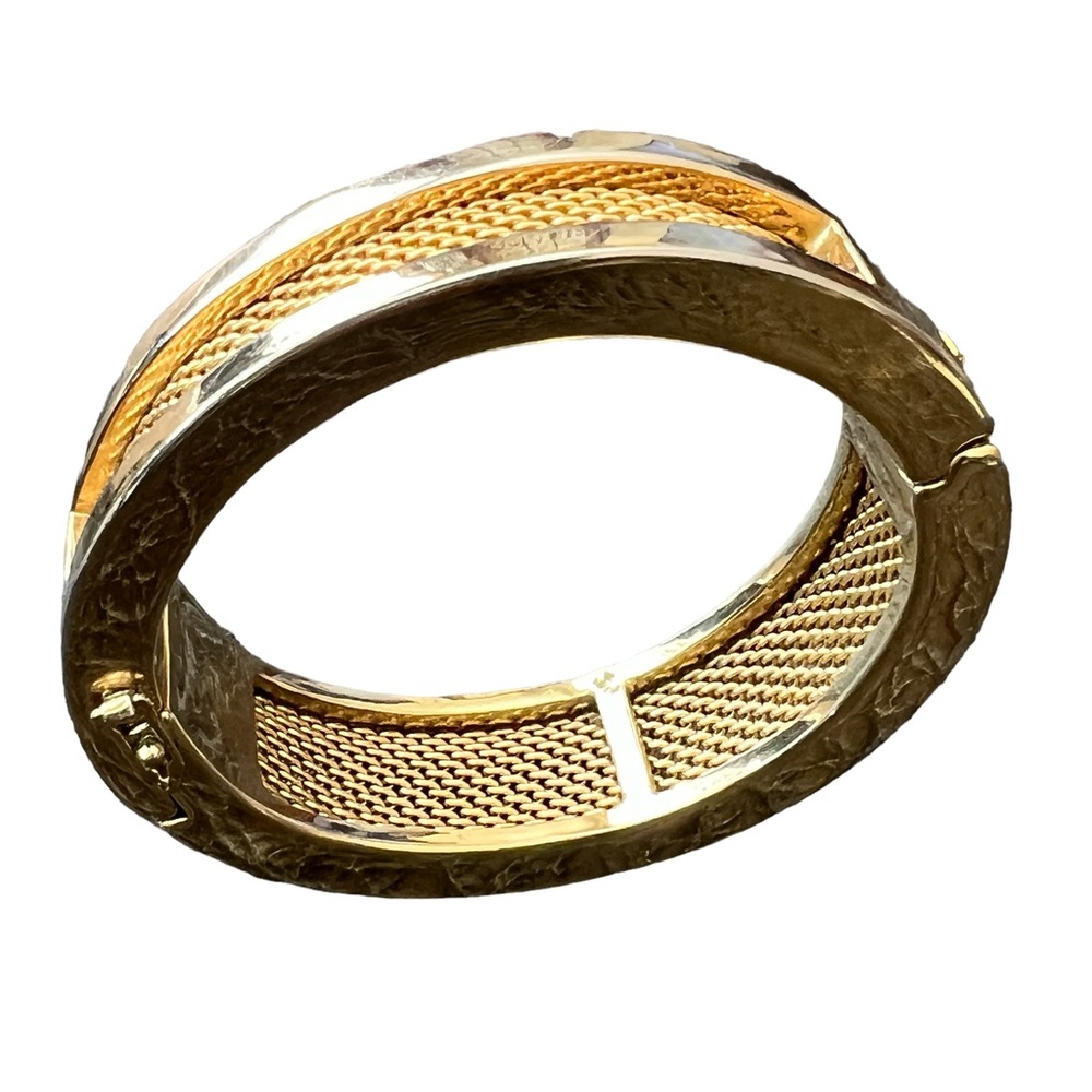 VINTAGE RALPH LAUREN MESH HINGE BRACELET GOLD TONE MAGNETIC & CLASP CLOSURE